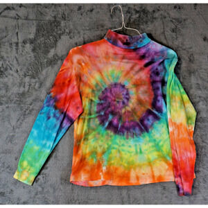 HIS‎ XX-Large Mock Neck Pullover Rainbow Spiral Tie-Dye Long Sleeve USA Made
